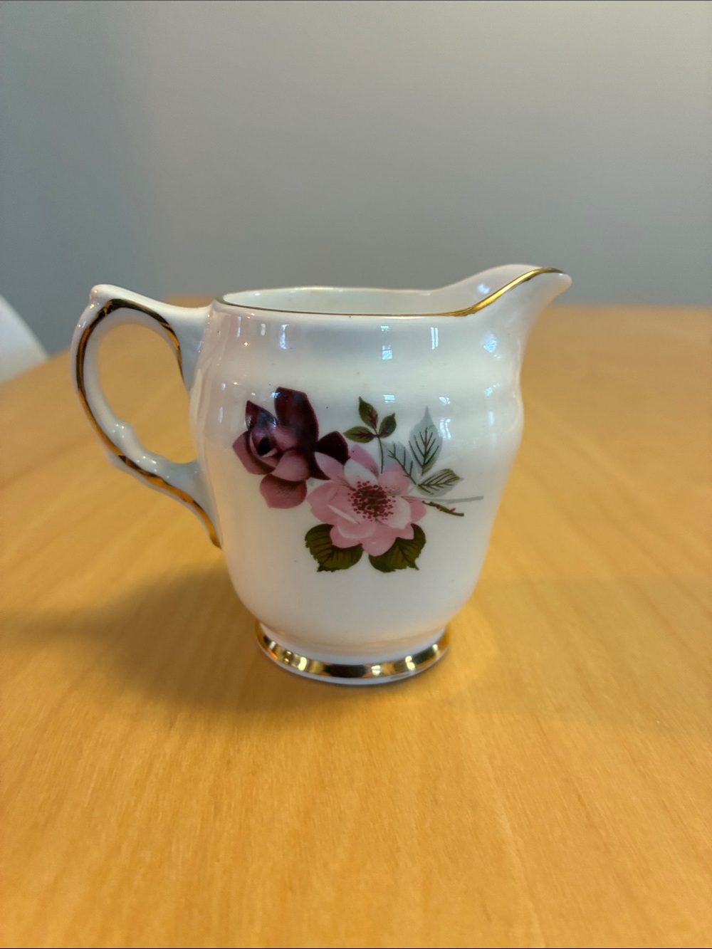 Classic Delphine Floral Porcelain Creamer - Pink Floral with Gold Trim